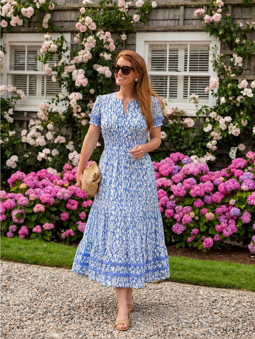 Sail to Sable Flowering Vine Flutter Sleeve Ric-Rac Midi Dress Blue Floral Sz XS - Picture 11 of 11